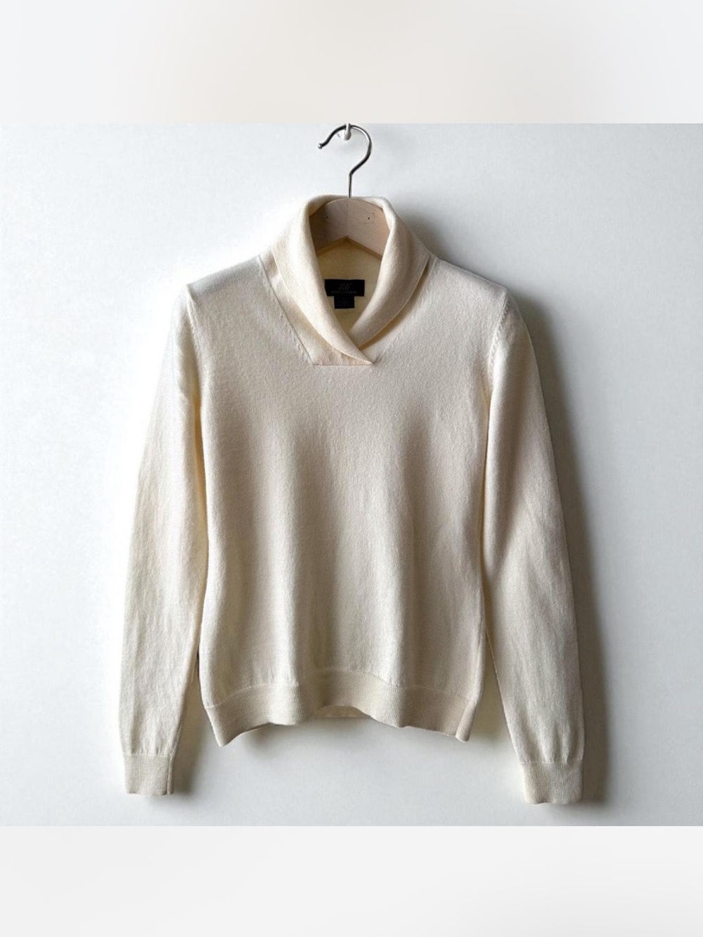 Brooks Brothers 346 Merino Wool Wrap Collar Sweater Size S, Ivory